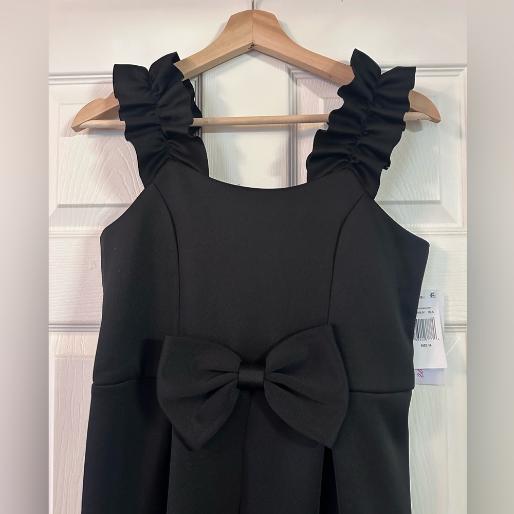 NWT Bonnie Jean Girls Black Bow Jumpsuit Size 16 Shirred Straps